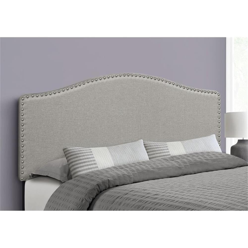 Monarch Specialties 6013Q, Queen, Bedroom, Upholstered, Look, Grey, Transitional Bed Size Linen Headboard